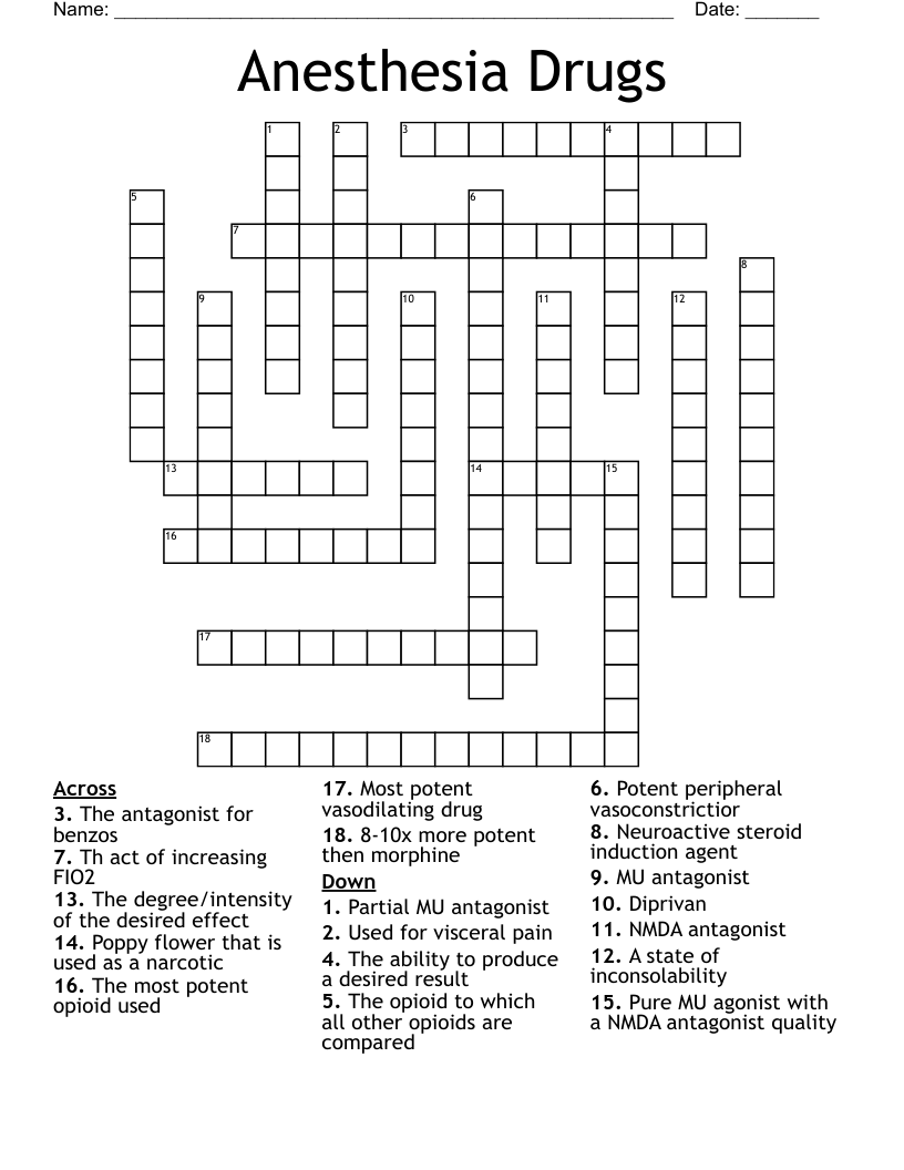 Anesthesia Drugs Crossword