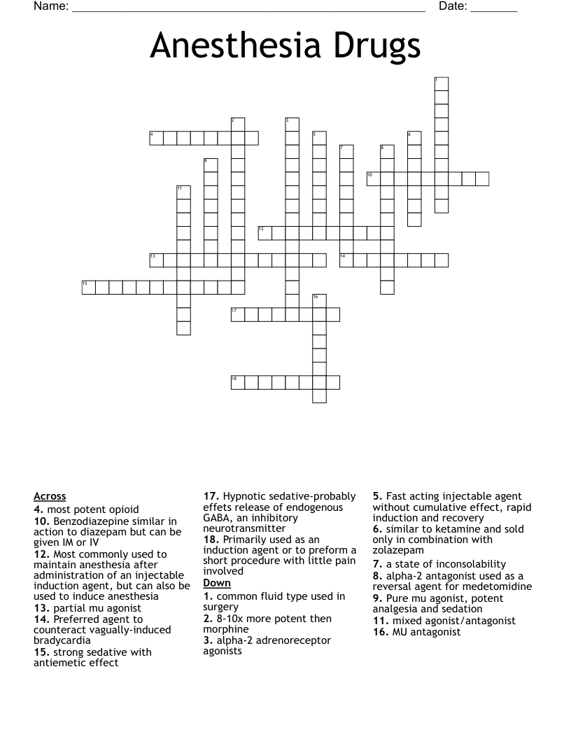 Anesthesia Drugs Crossword
