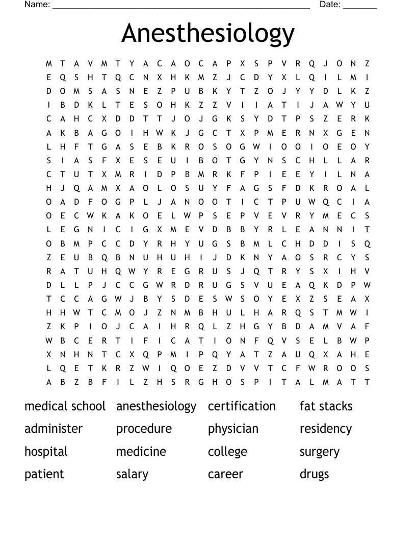 Anesthesiology Word Search