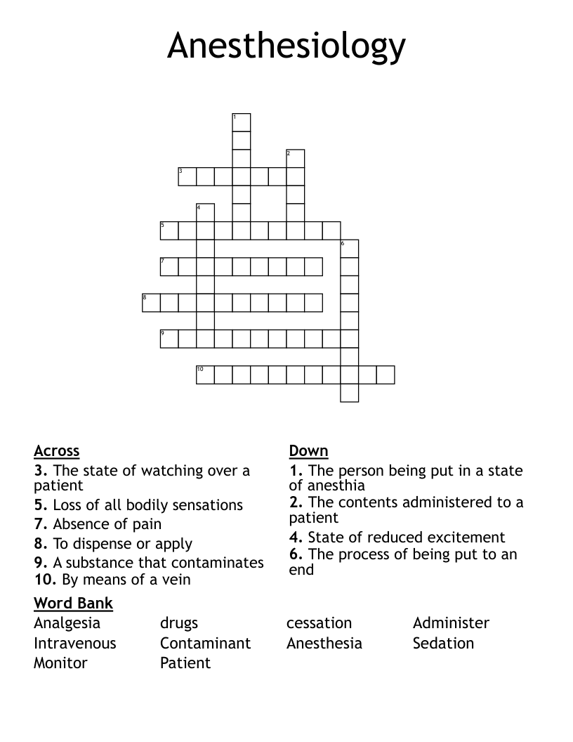 Anesthesiology Crossword