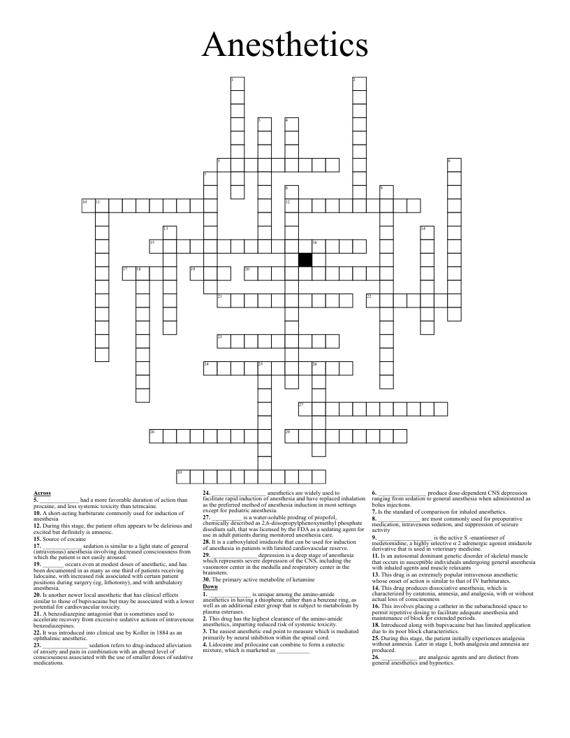 Anesthetics Crossword