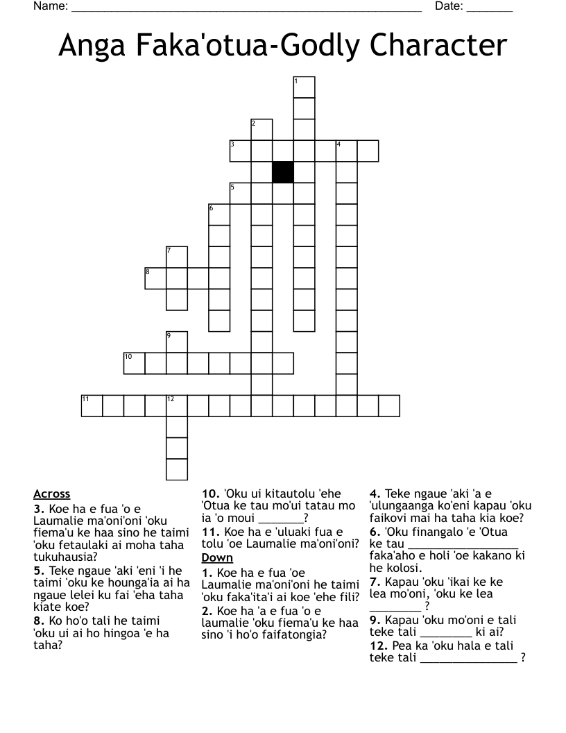 Anga Faka'otua-Godly Character Crossword