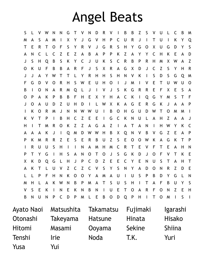 Angel Beats Word Search