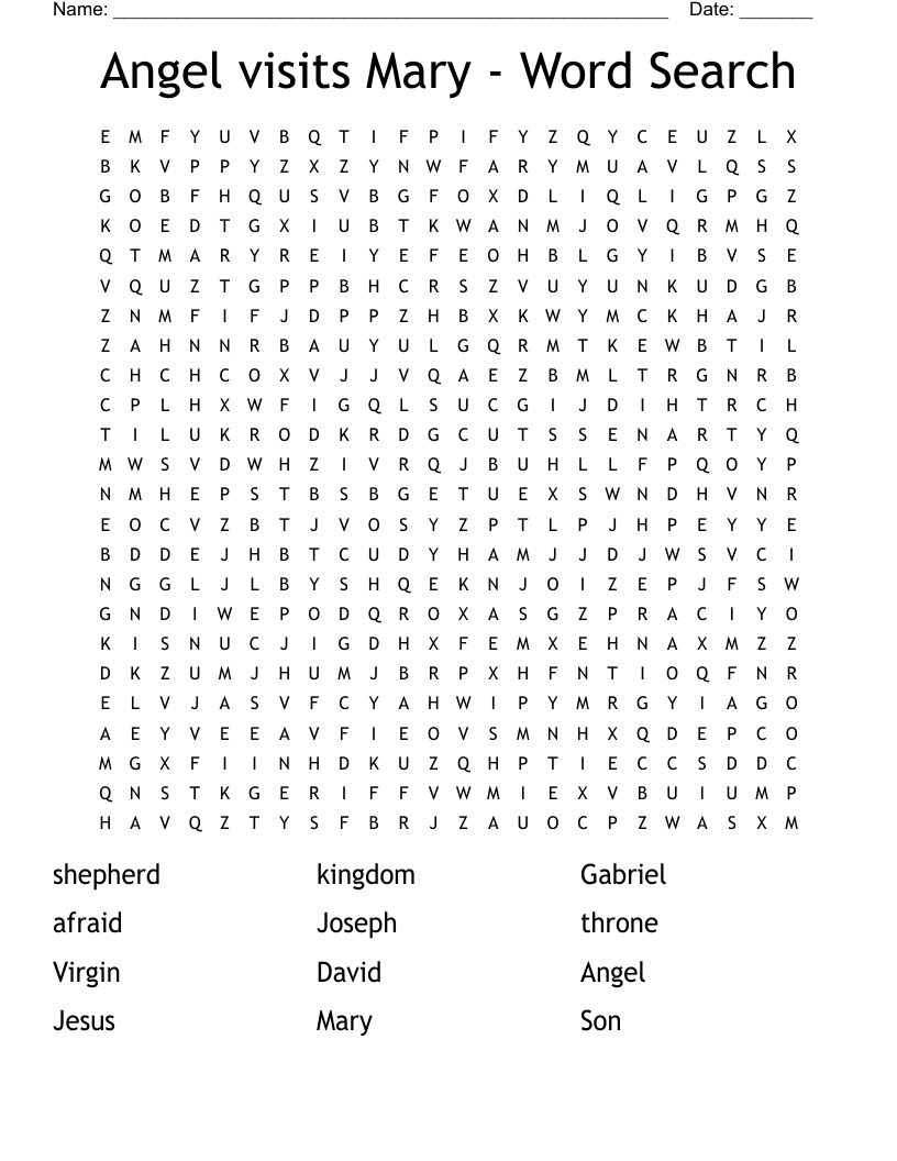 Angel visits Mary -  Word Search