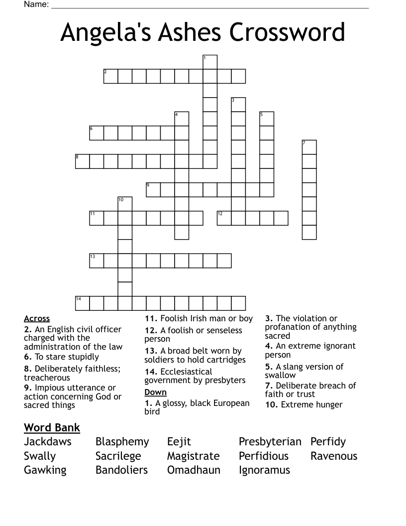 Angela's Ashes Crossword