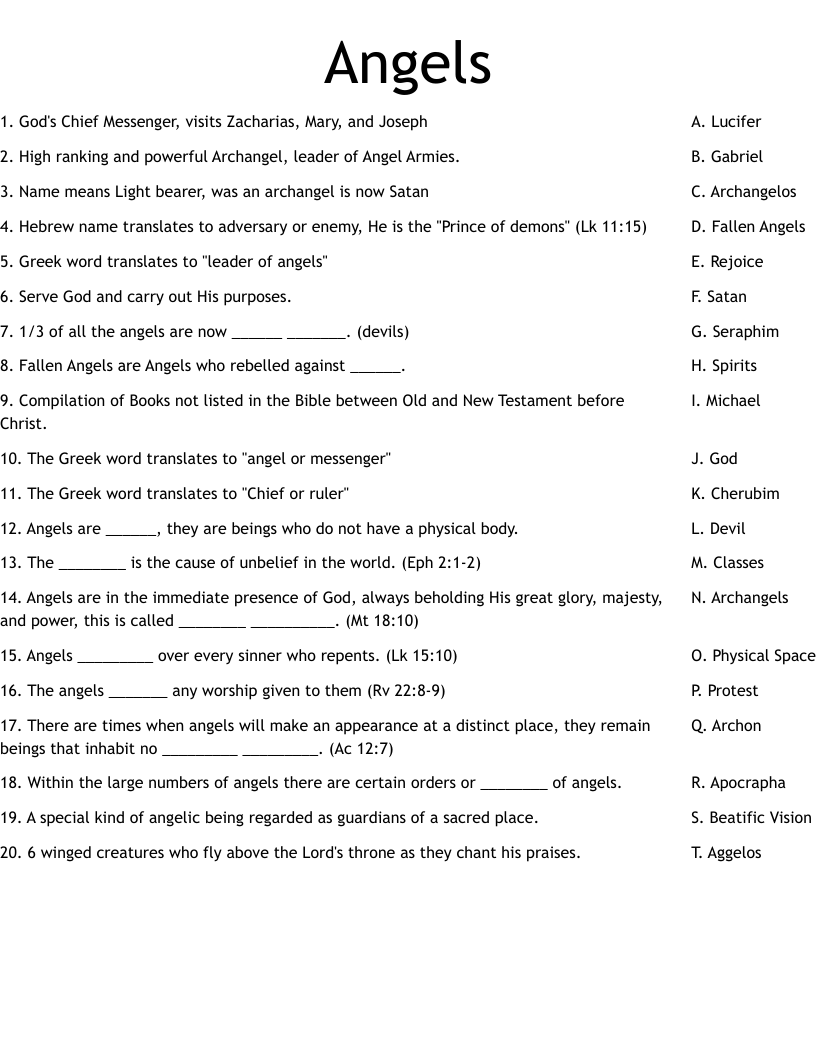Angels Worksheet