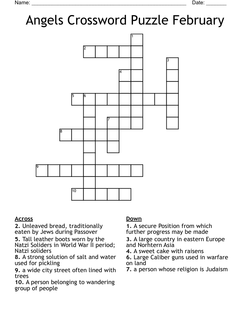 Angels Crossword Puzzle February
