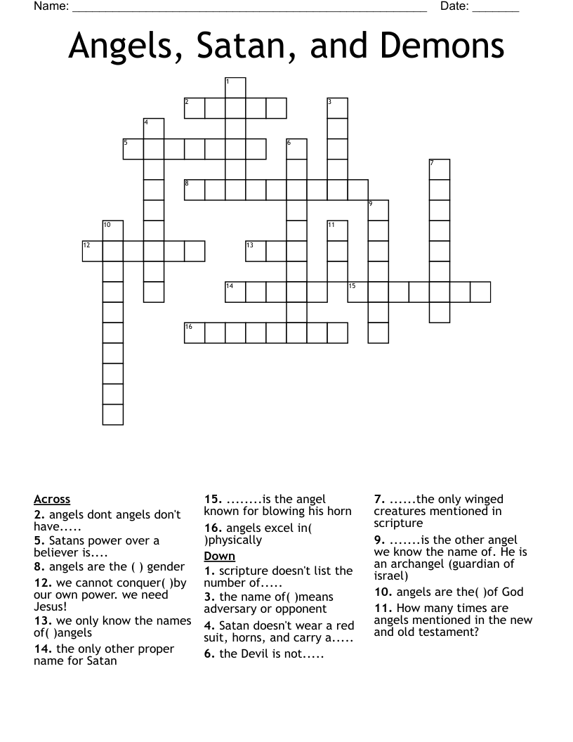 Angels, Satan, and Demons Crossword
