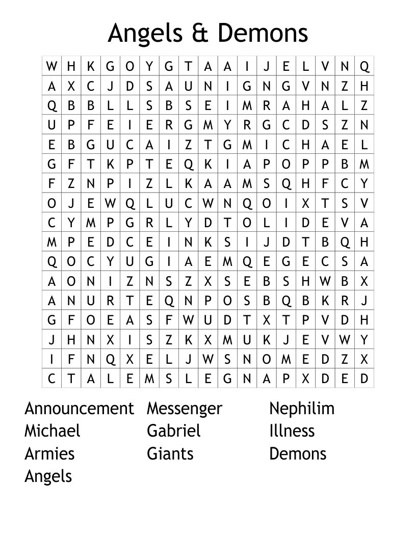 Angels & Demons Word Search