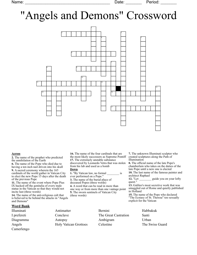 "Angels and Demons" Crossword