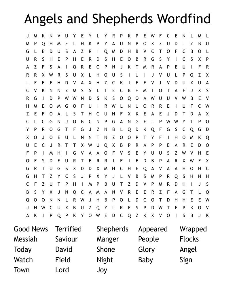 Angels and Shepherds Wordfind Word Search