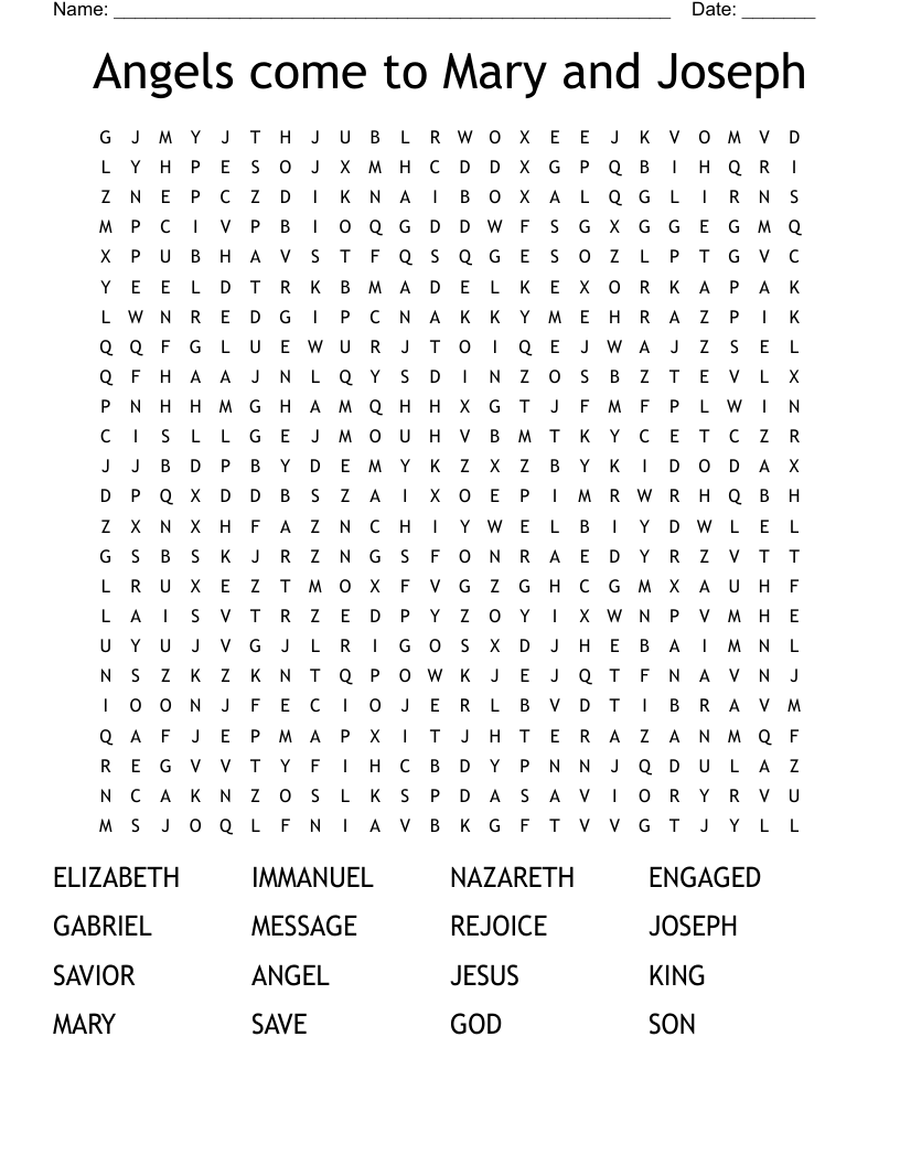 Angels come to Mary and Joseph Word Search