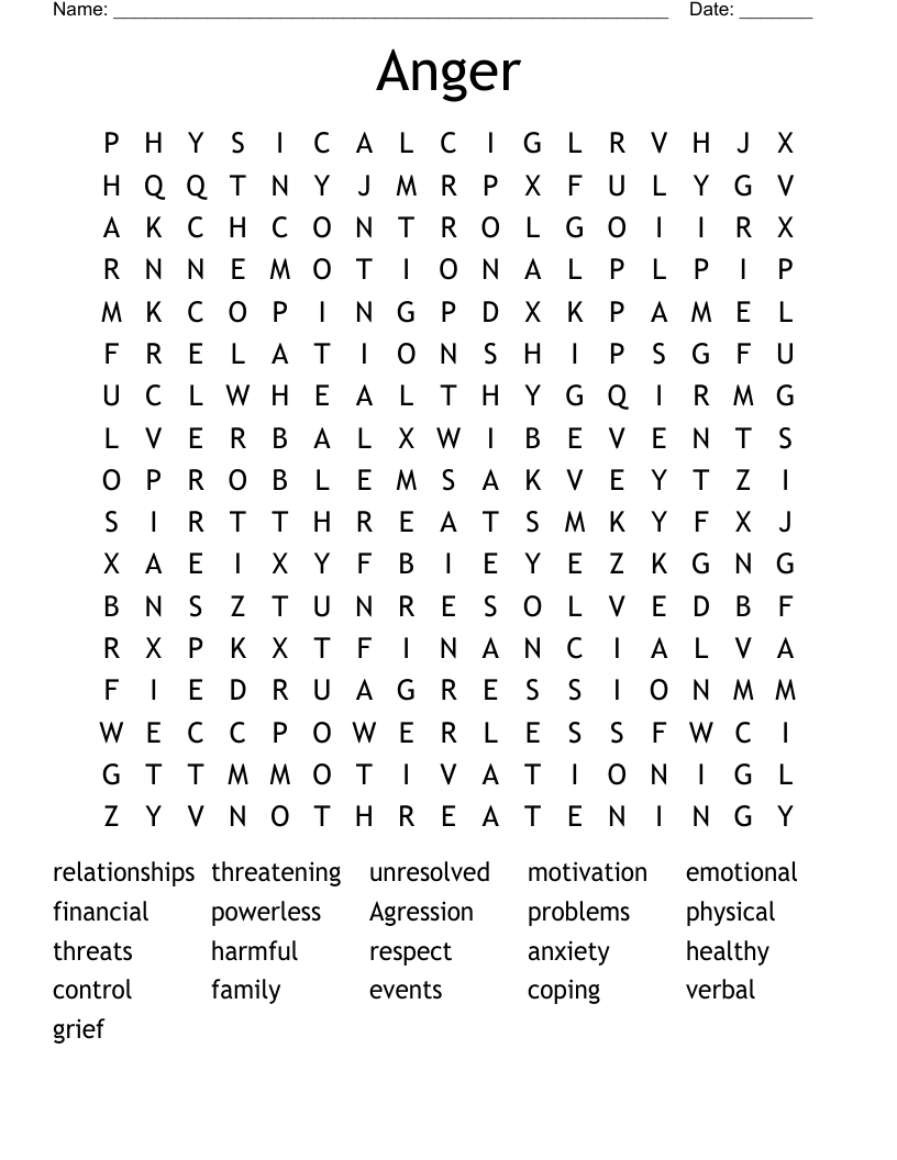 Anger Word Search