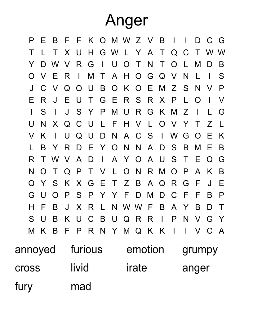 Anger Word Search