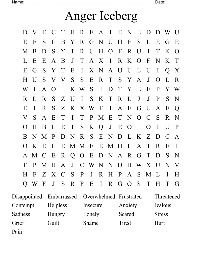 Anger Iceberg Word Search