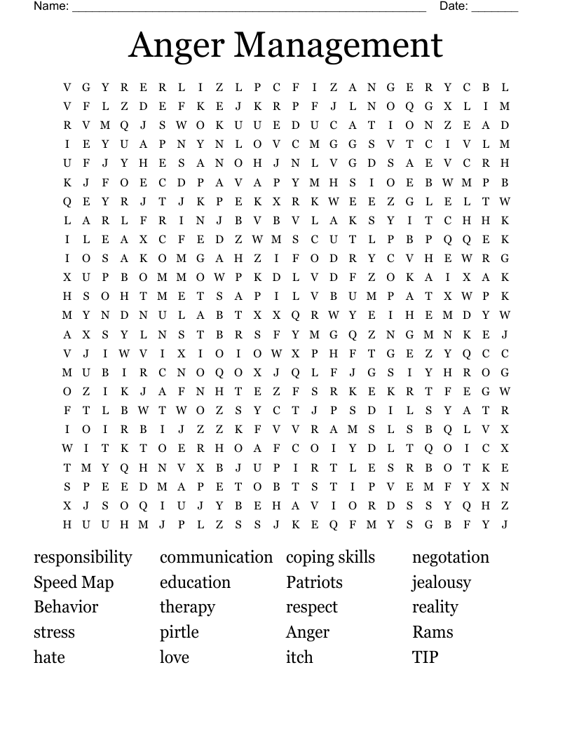 Anger Management Word Search