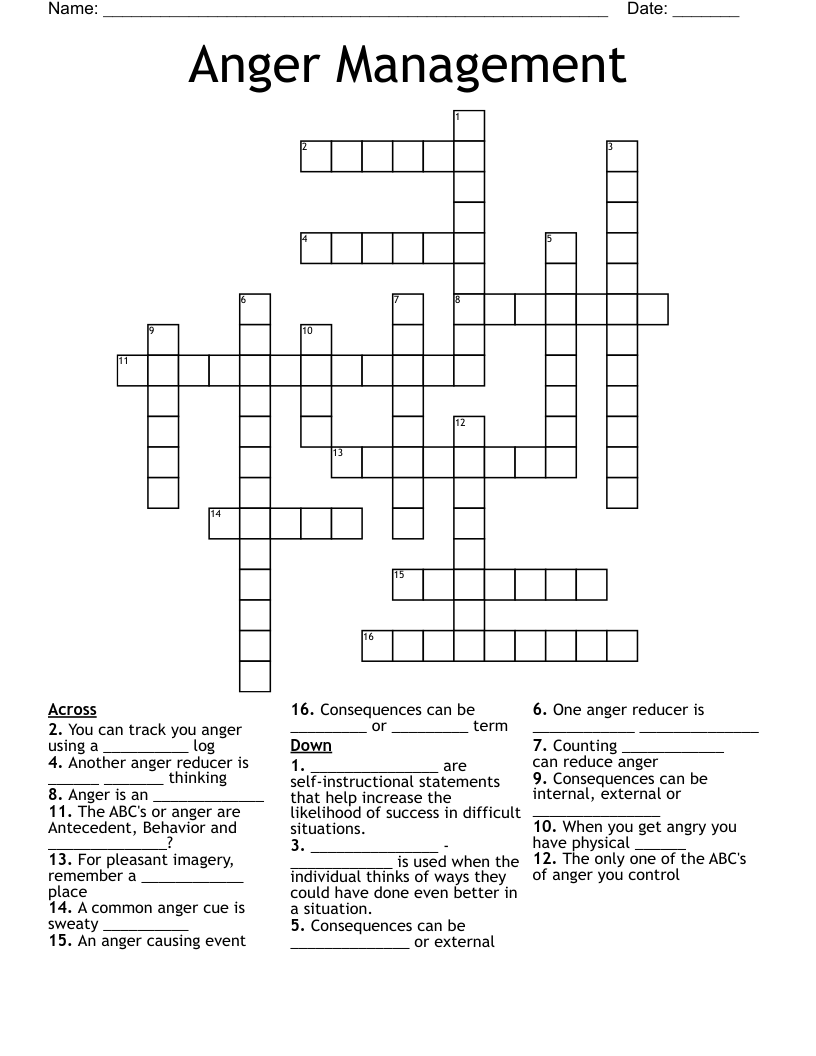 Anger Management Crossword