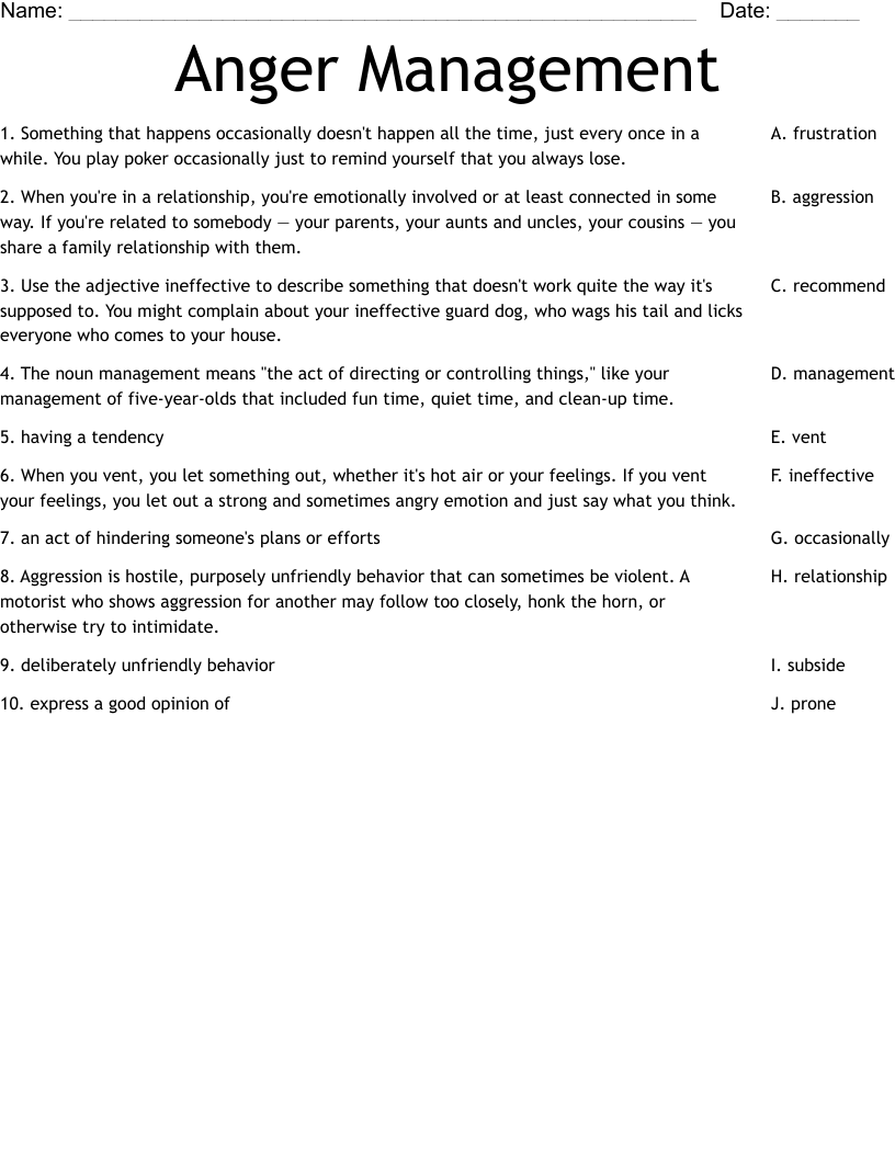 Anger Management Worksheet