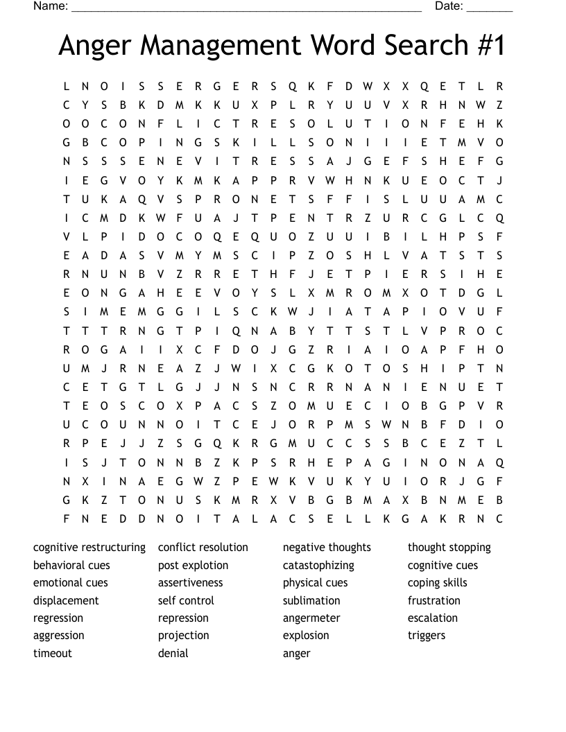 Anger Management Word Search #1