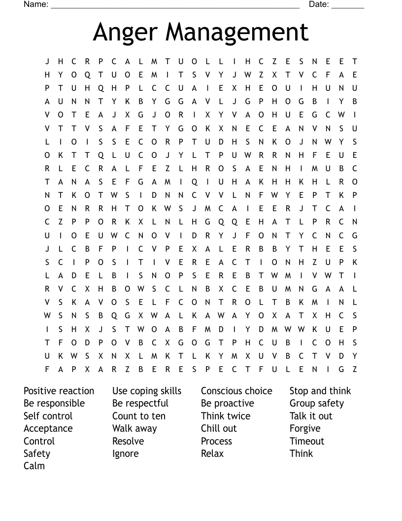 Anger Management  Word Search