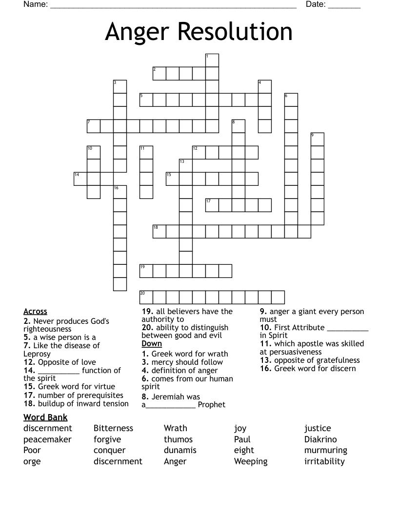Anger Resolution Crossword
