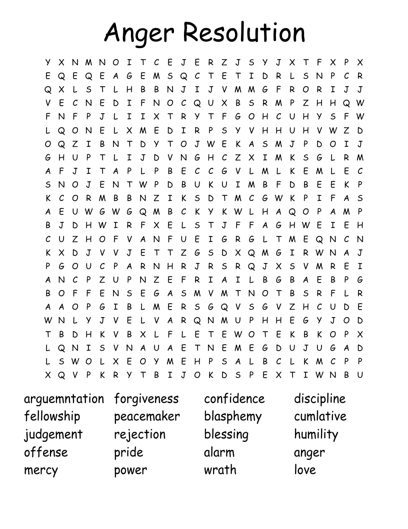 Anger Resolution Word Search