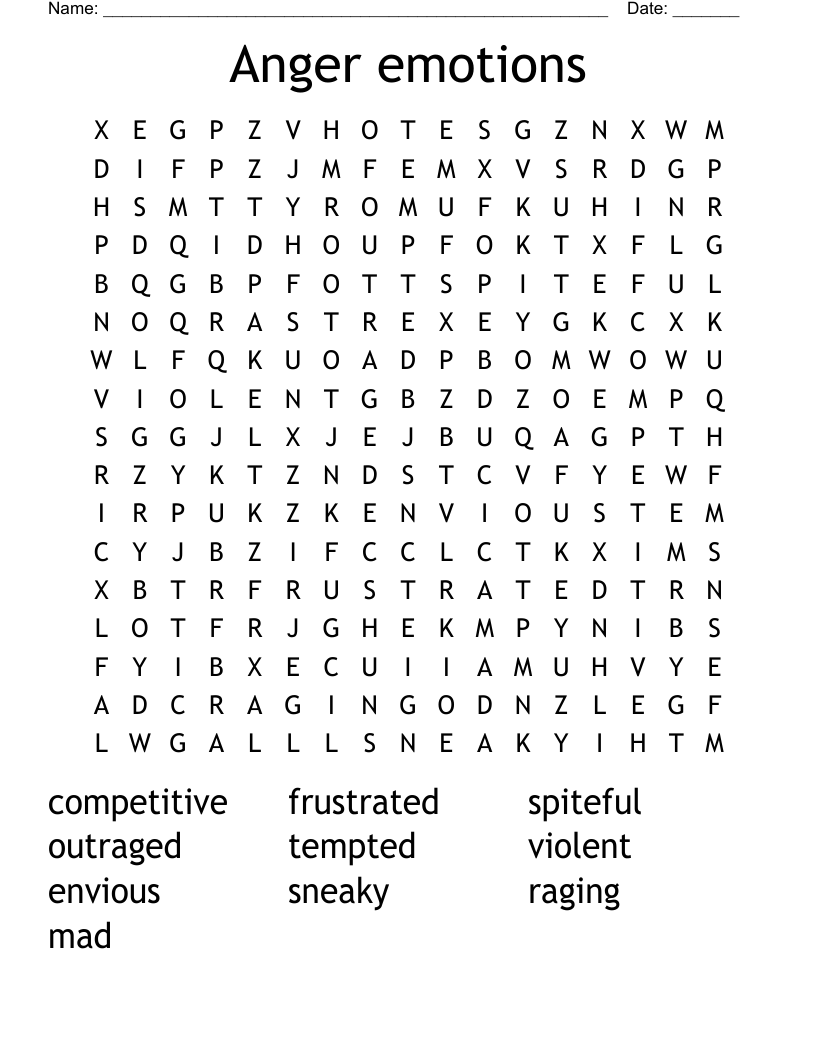 Anger emotions  Word Search