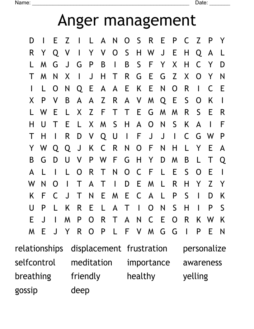 Anger management Word Search