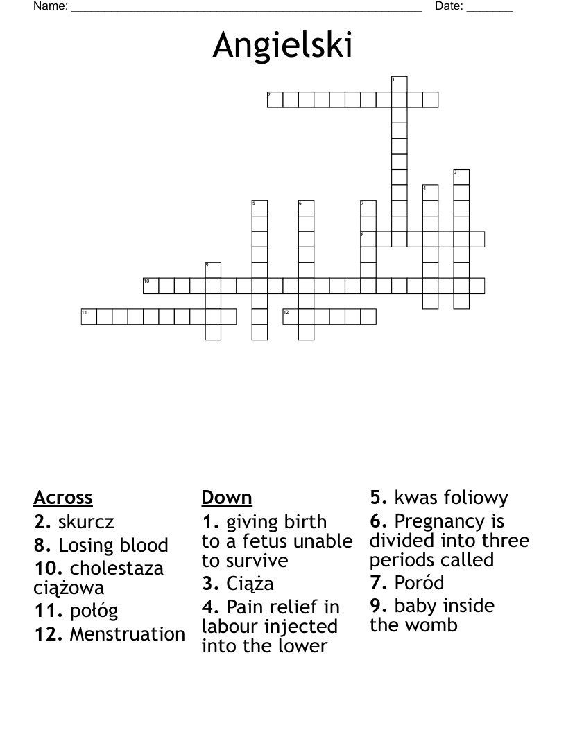 Angielski Crossword