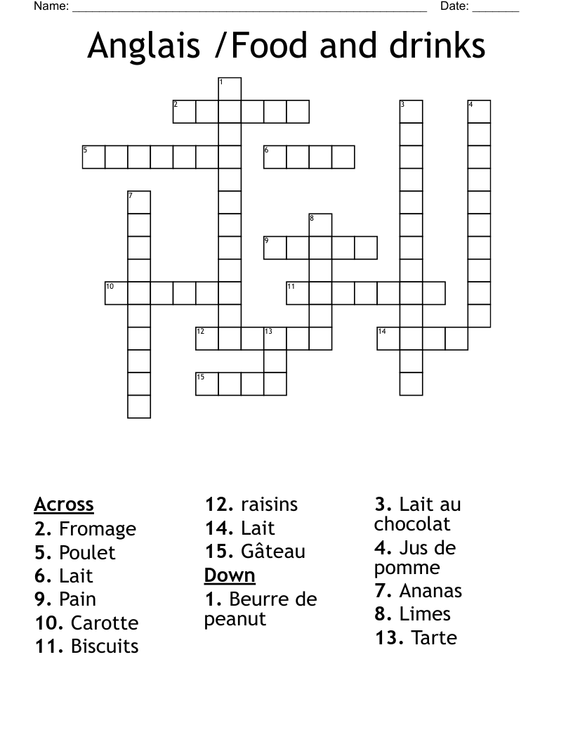 Anglais /Food and drinks Crossword