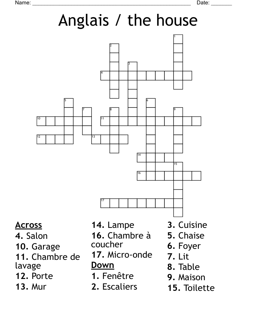 Anglais / the house Crossword