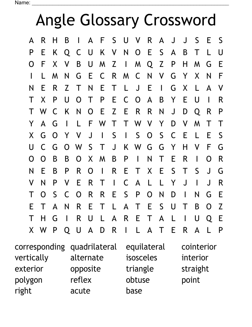 Angle Glossary Crossword Word Search