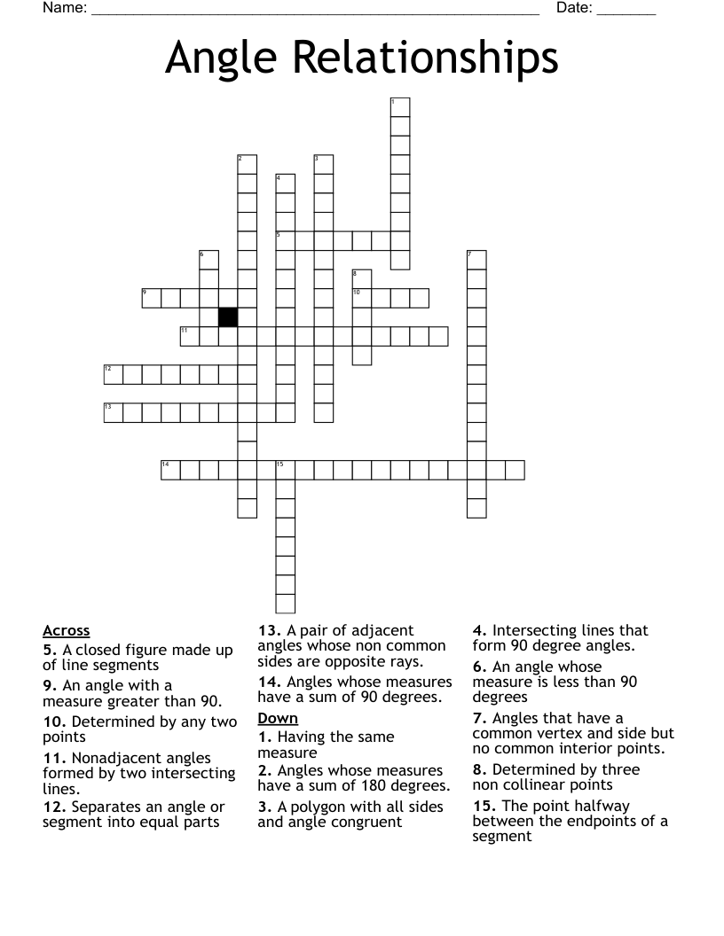 Angle Relationships Crossword