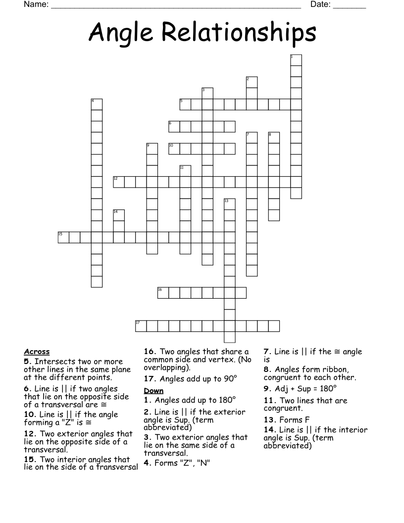 Angle Relationships Crossword