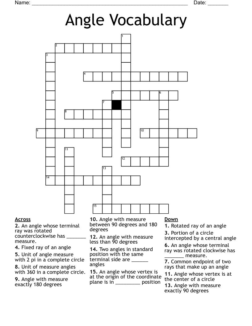Angle Vocabulary Crossword
