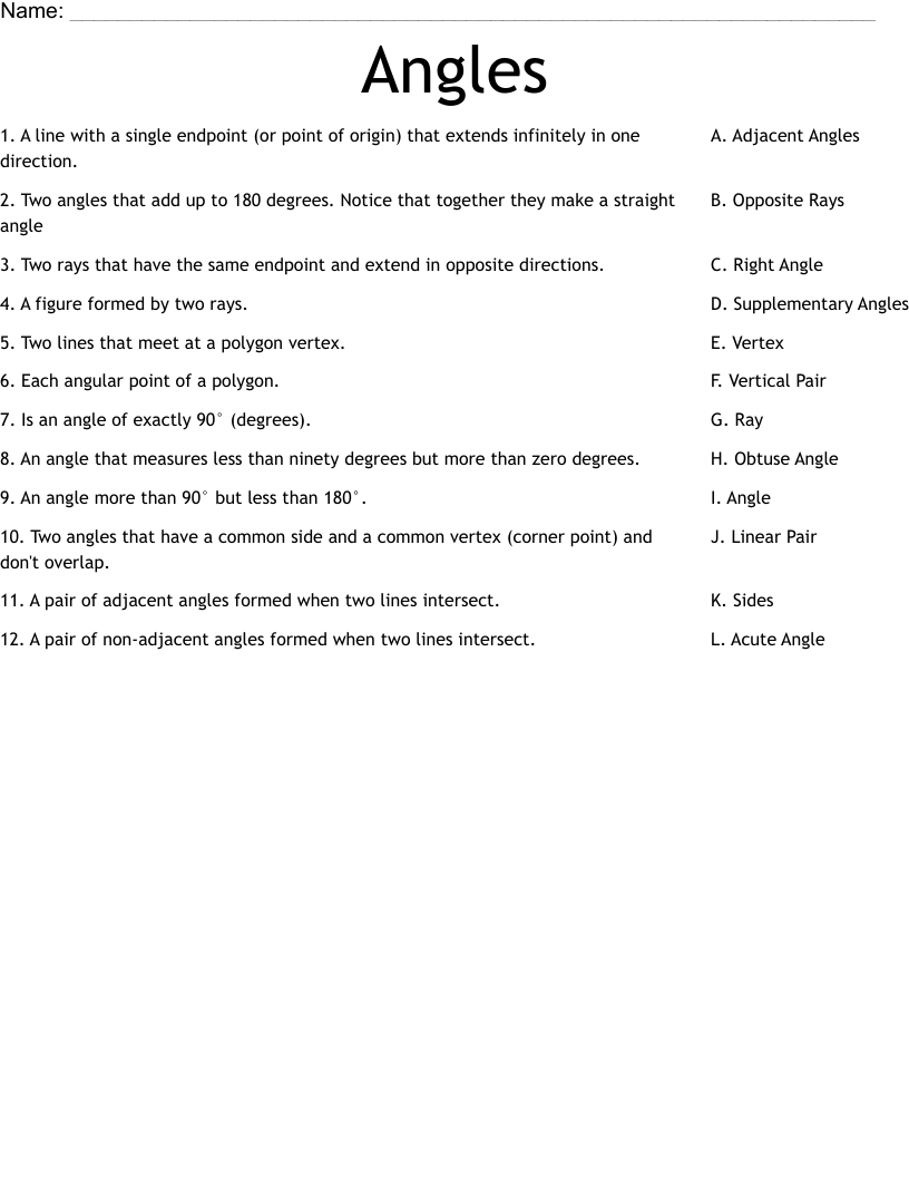 Angles Worksheet