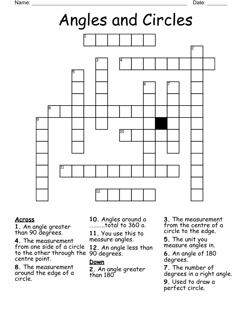 Angles and Circles  Crossword