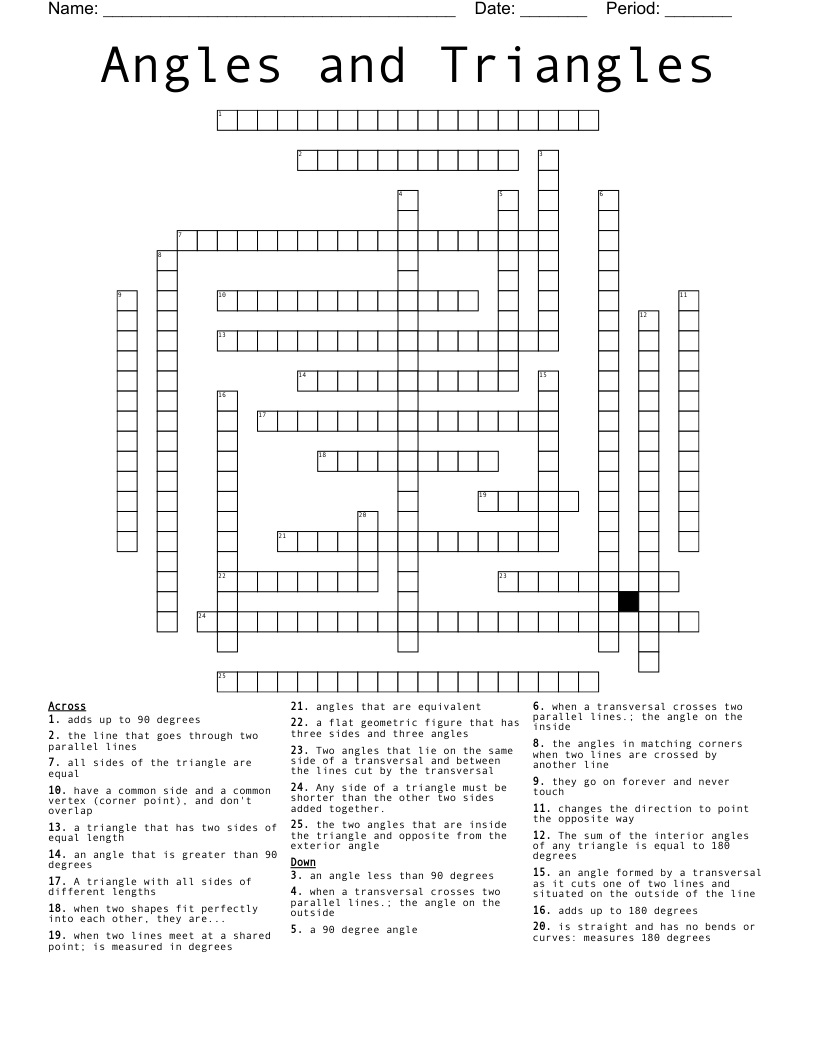 Angles and Triangles Crossword