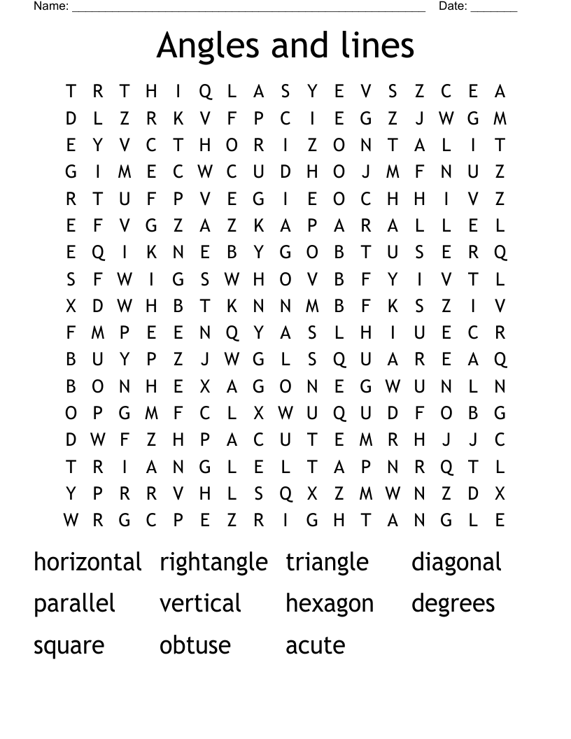 Angles and lines Word Search