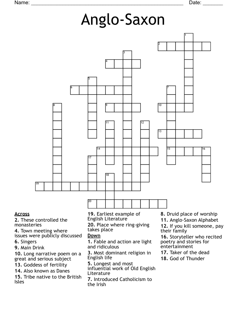 Anglo-Saxon Crossword