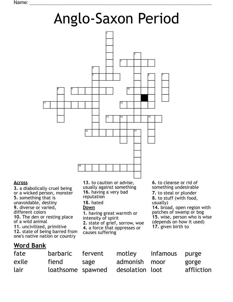Anglo-Saxon Period Crossword