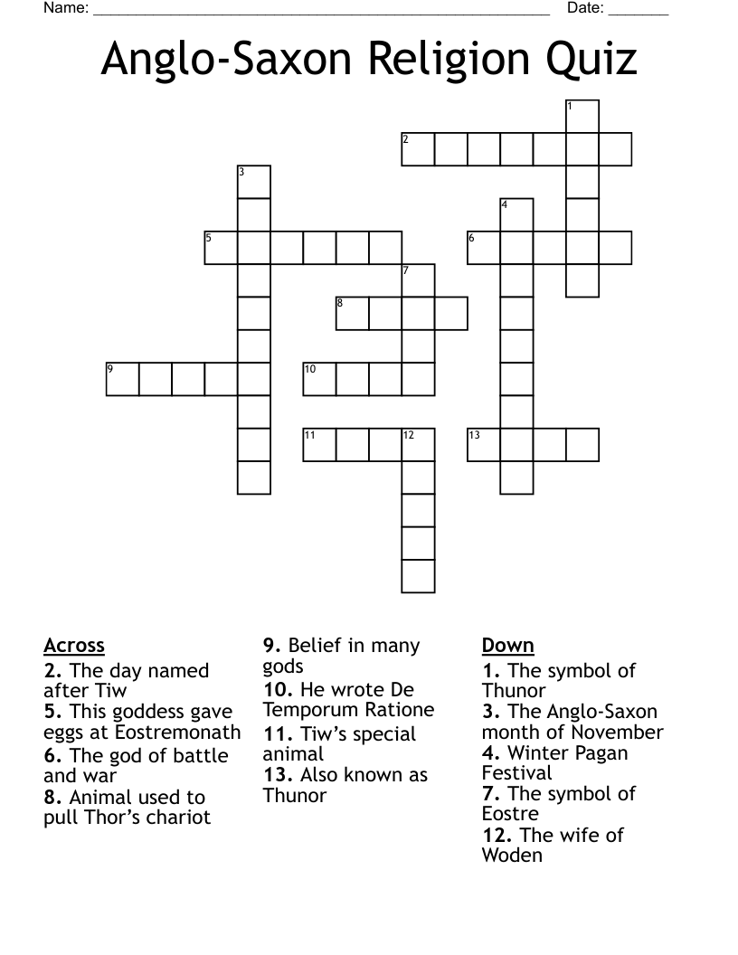 Anglo-Saxon Religion Quiz Crossword