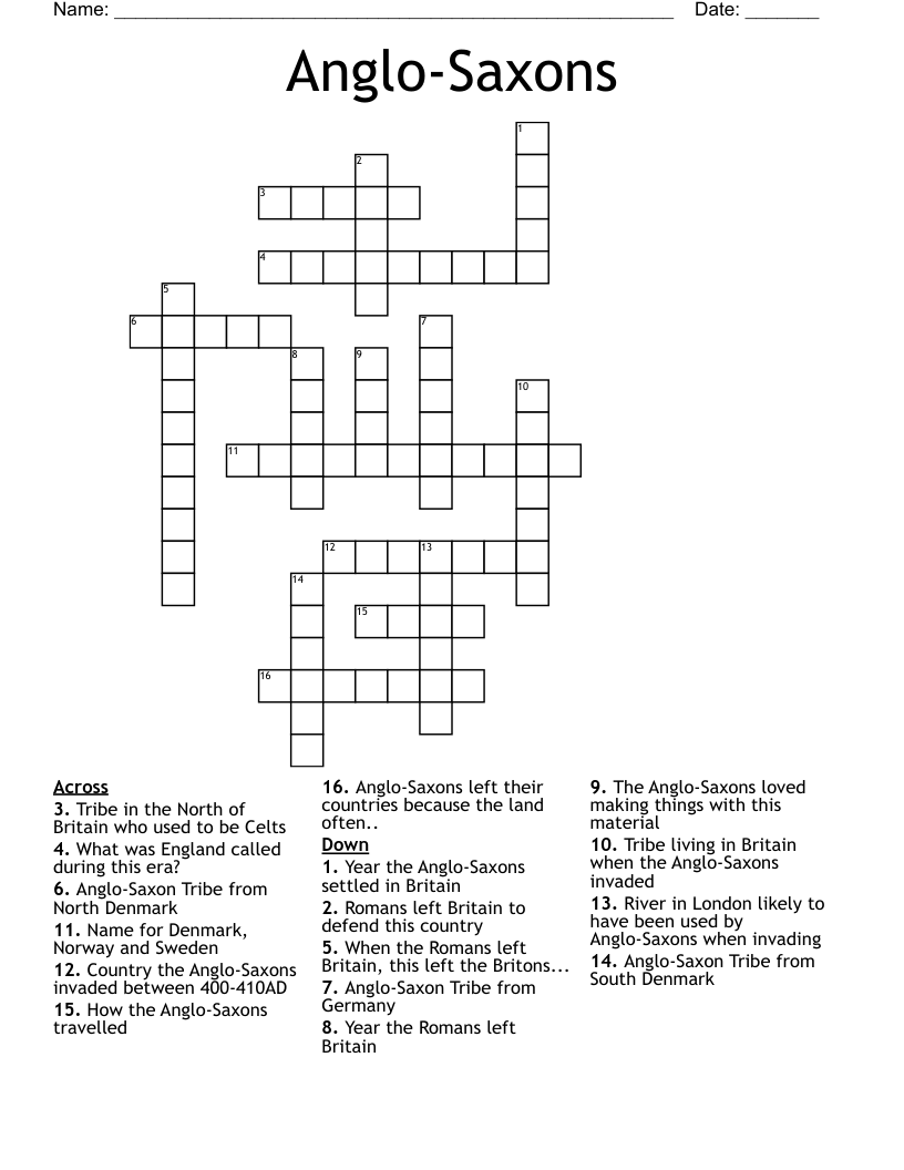 Anglo-Saxons Crossword