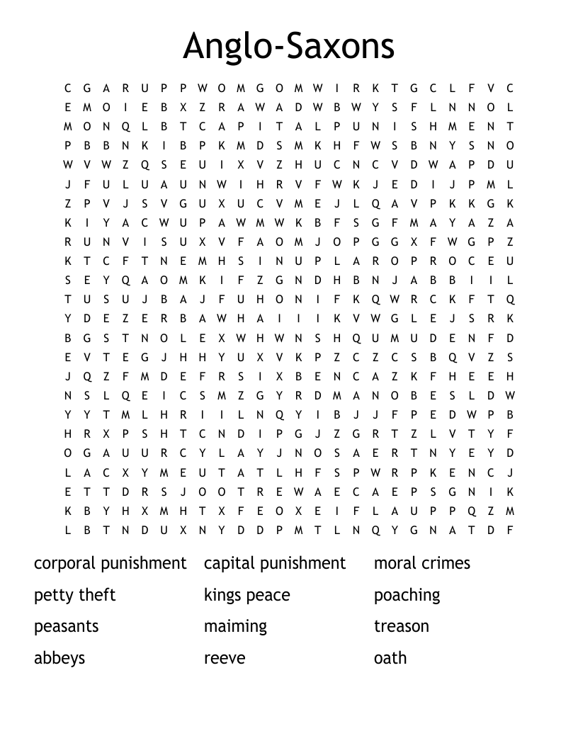 Anglo-Saxons Word Search