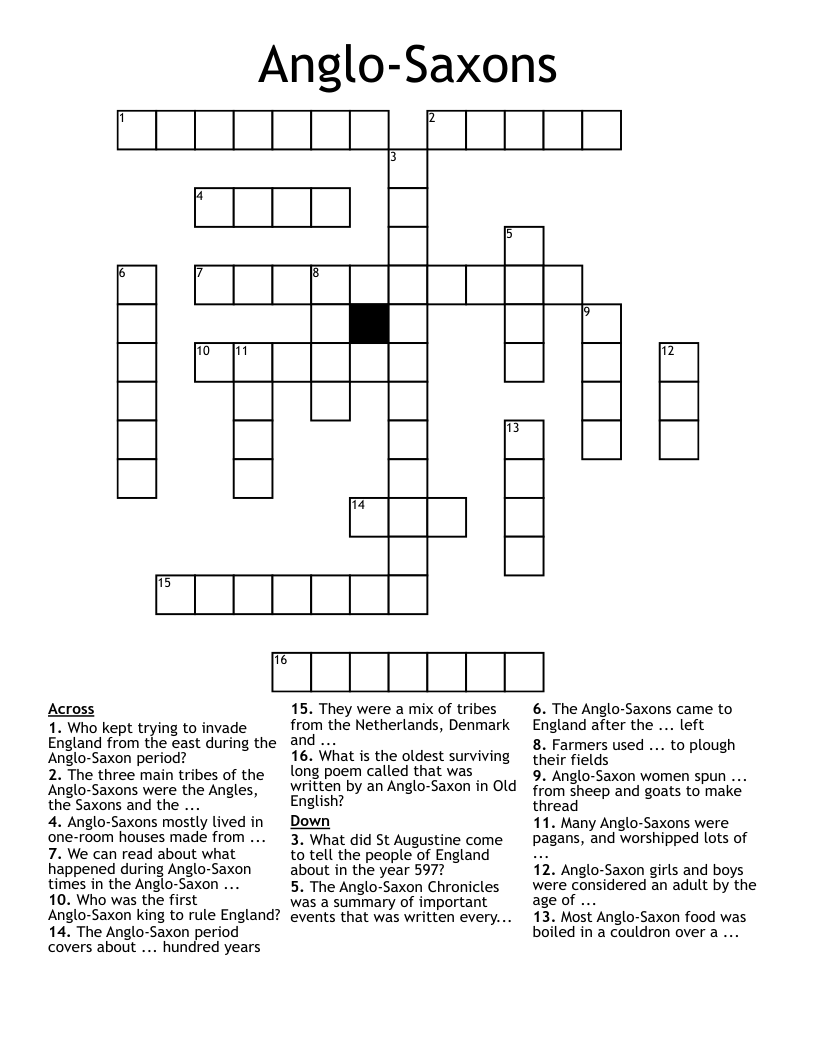 Anglo-Saxons  Crossword