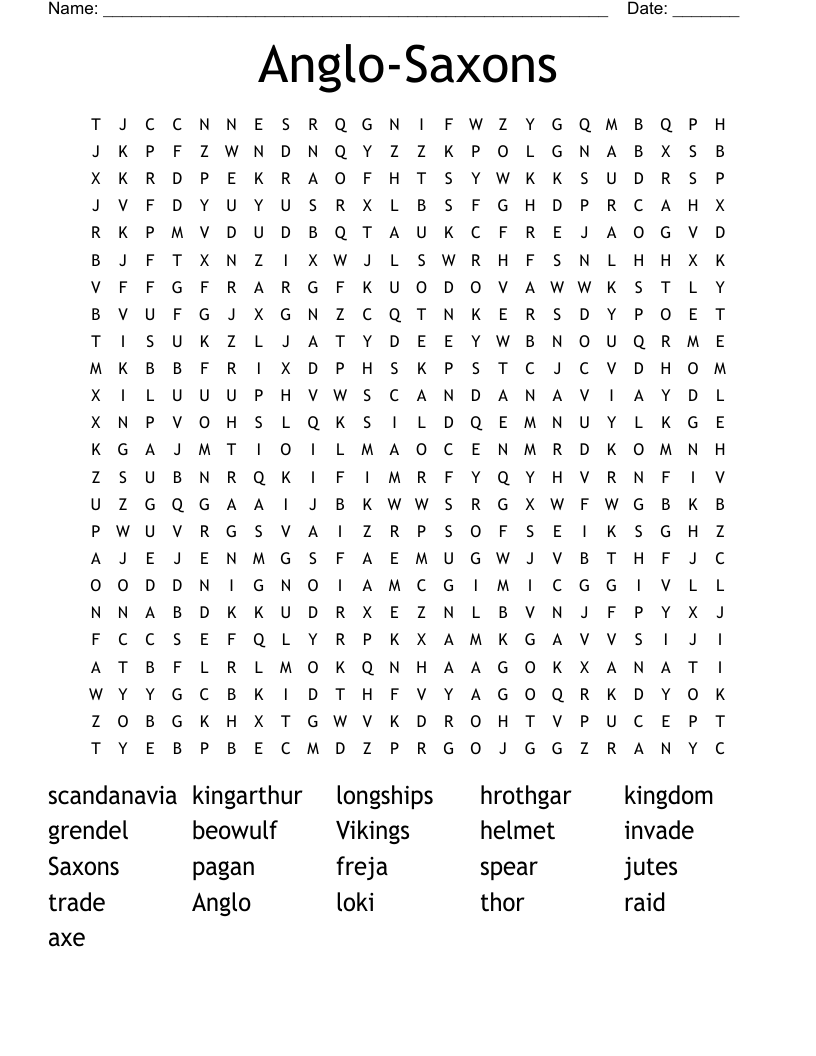 Anglo-Saxons  Word Search