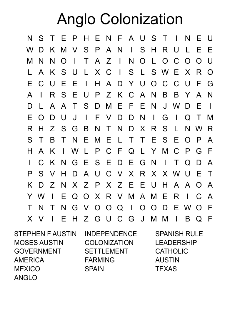 Anglo Colonization Word Search