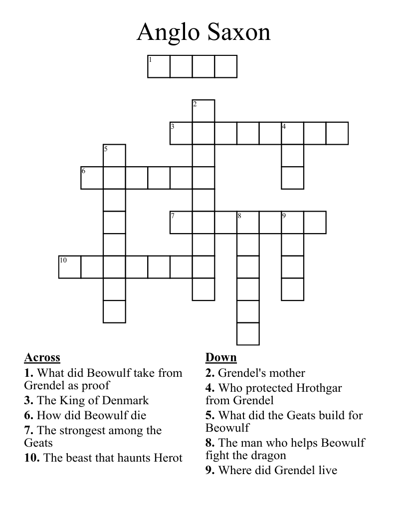 Anglo Saxon Crossword