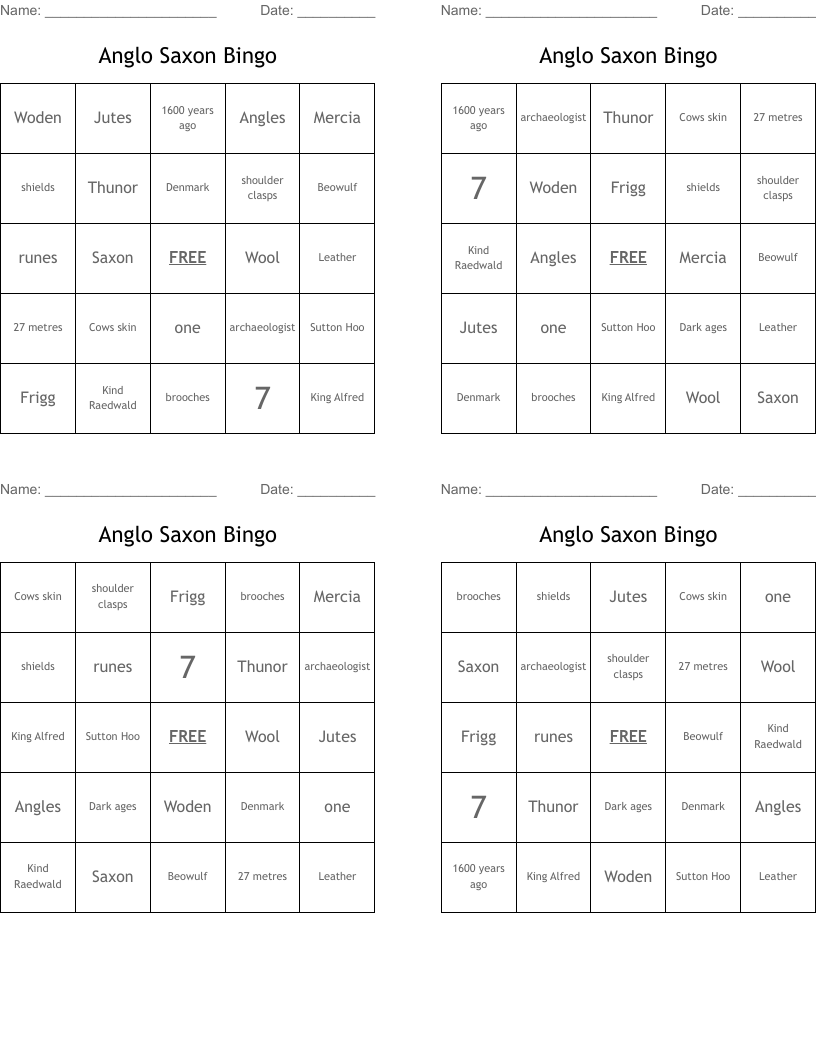 Anglo Saxon Bingo