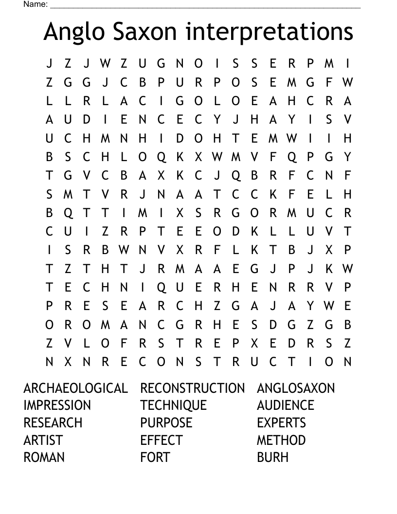 Anglo Saxon interpretations Word Search